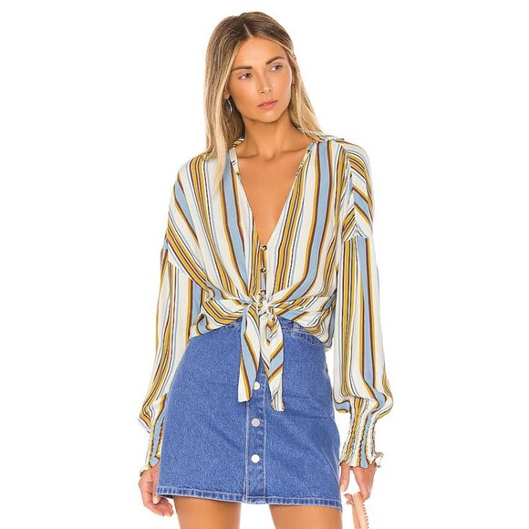 Faithful The Brand Women’s Aira Knot Shirt Retro Western Stripe‎ Coastal Cowgirl - Picture 2 of 14